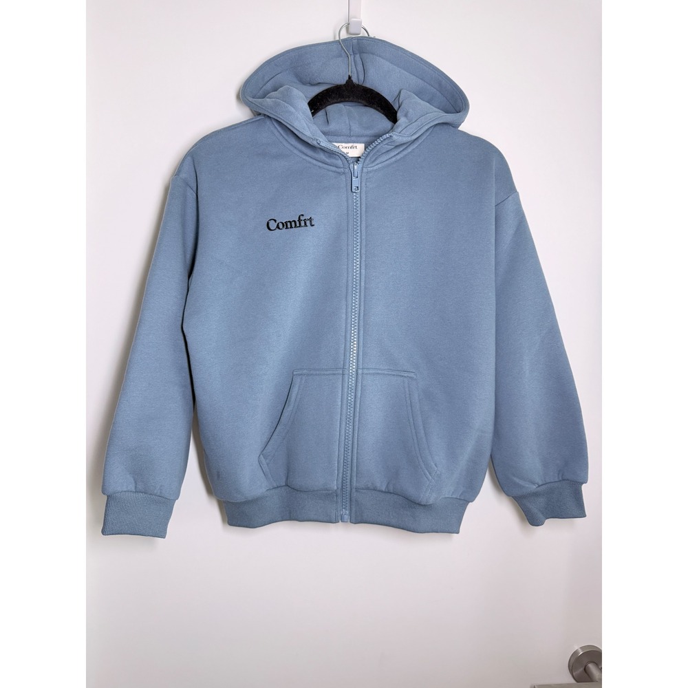 Comfrt Zip Up Hoodie Kids Size M Blue New Without Tags Fleece Logo Sweatshirt